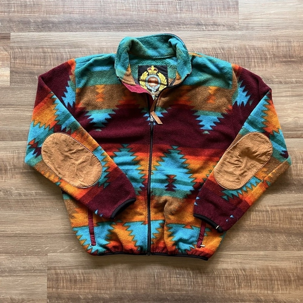 Vintage Santa Fe Sunbuster Jacket Mens Large Fleece Aztec Southwest USA 90s